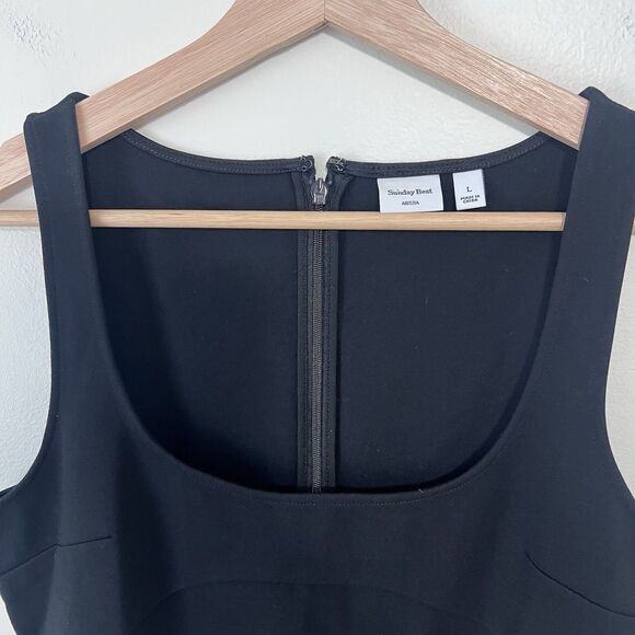 Aritzia Sunday Best Licorice Ponte Mini Dress Size Large Bodycon Square Neck - Picture 5 of 9
